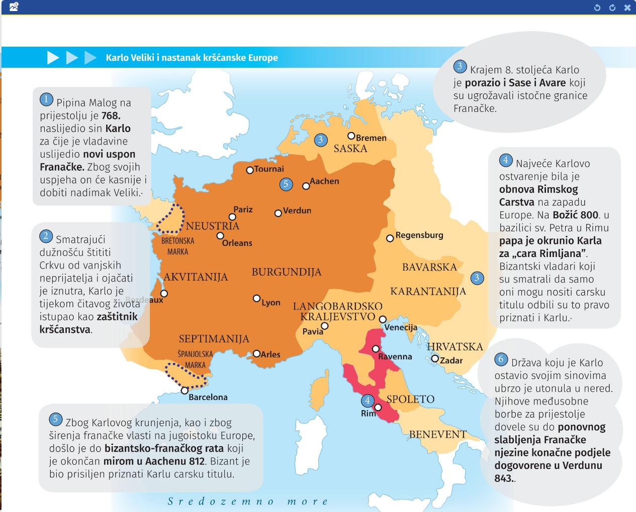 Karta Europe za vrijeme Karla Velikog